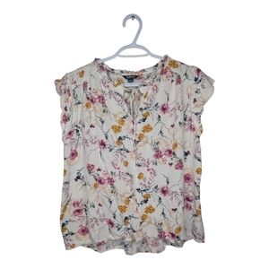 Buffalo Women's Medium Ruffle Short Sleeve Flowy Tie Neck Top Blouse